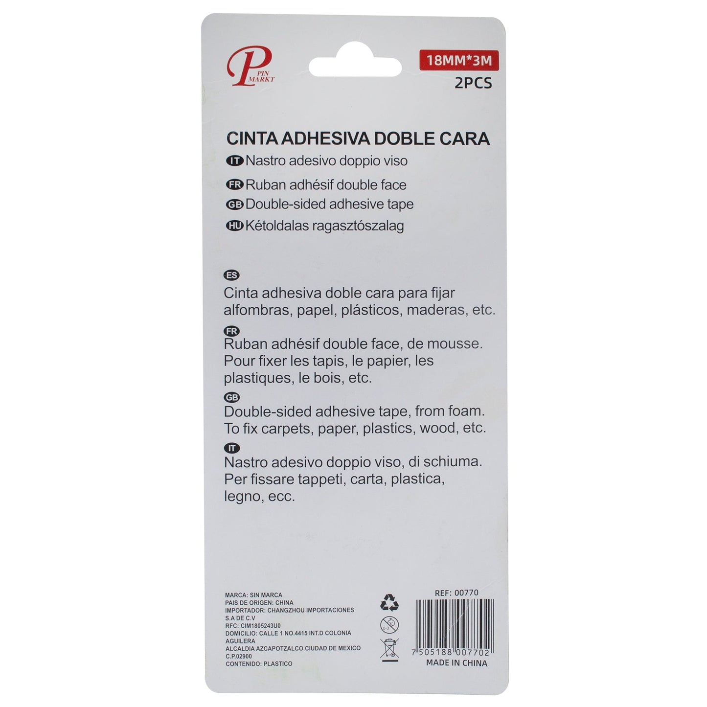 CINTA PINMARKT DOBLE CARA 2PZ 18MM 3MTS