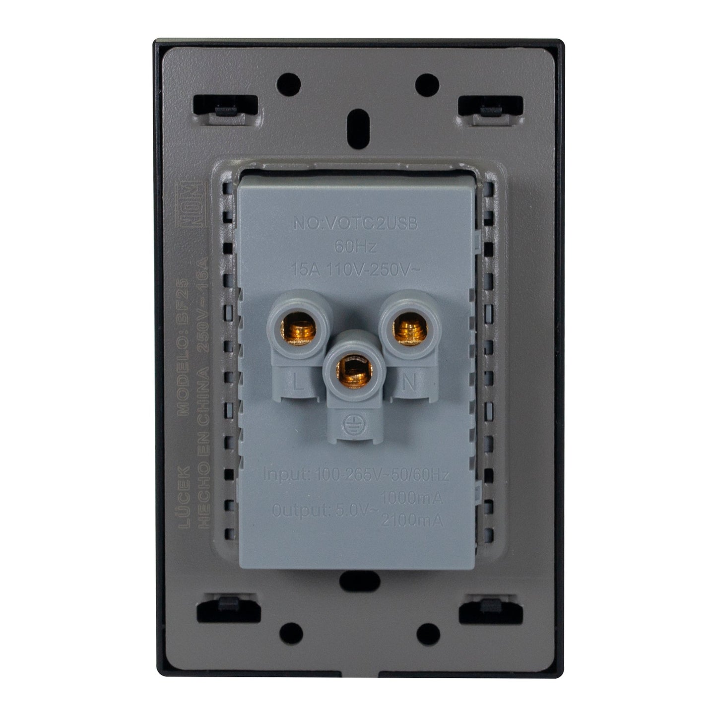PLACA LUCEK FLAT 2 CONTACTOS 2 USB NEGRA
