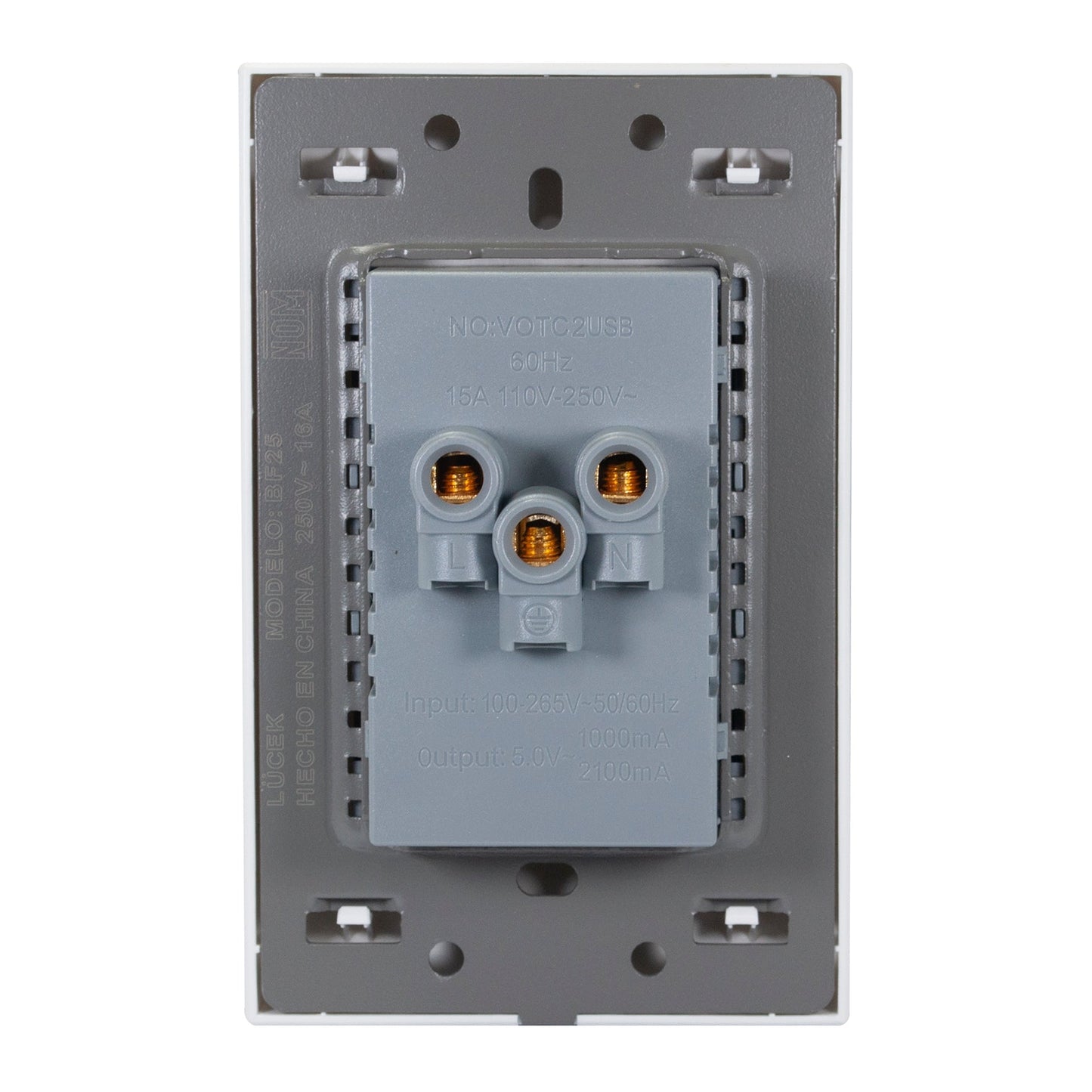 PLACA LUCEK FLAT 2 CONTACTOS 2 USB BLANCA