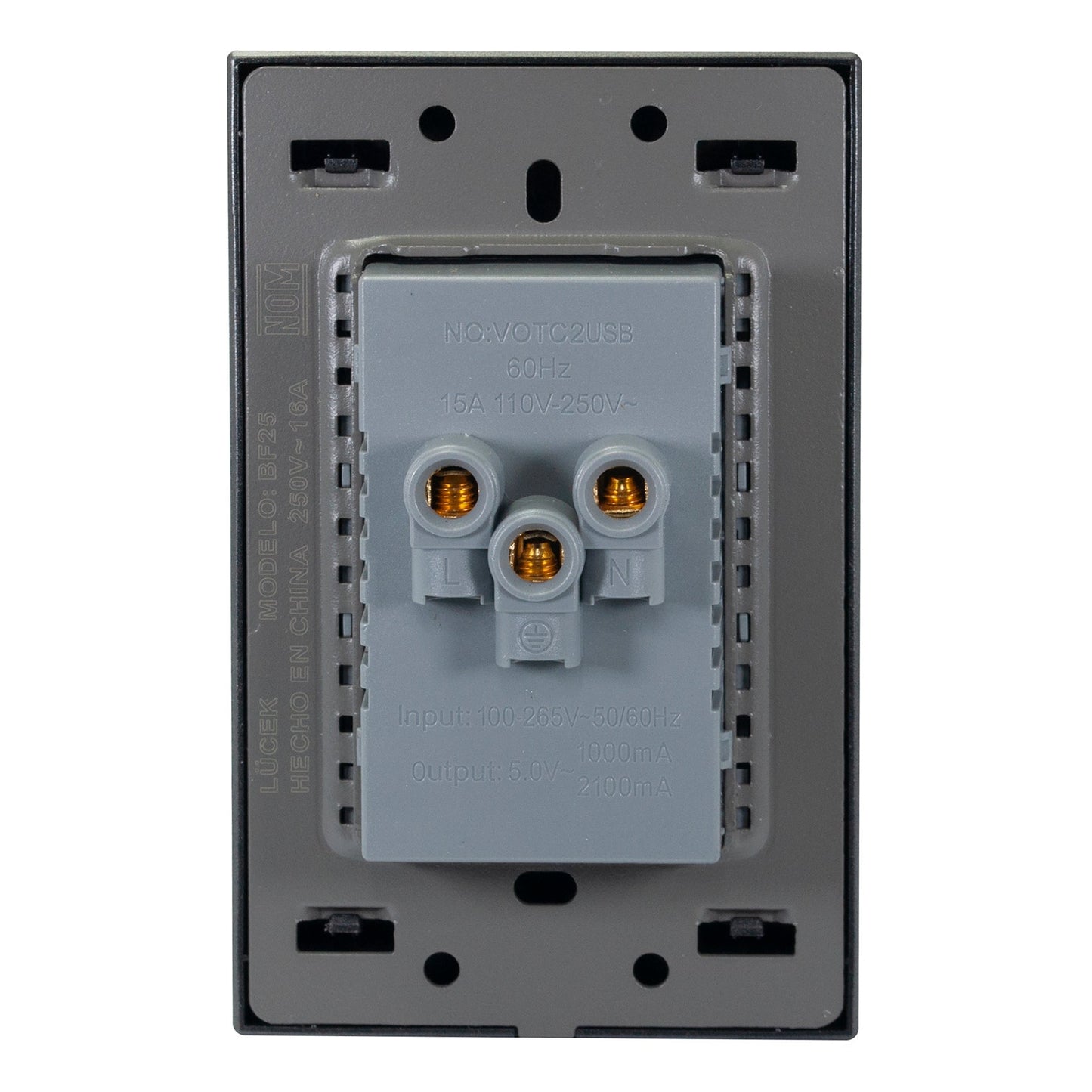 PLACA LUCEK FLAT 2 CONTACTOS 2 USB PLATA