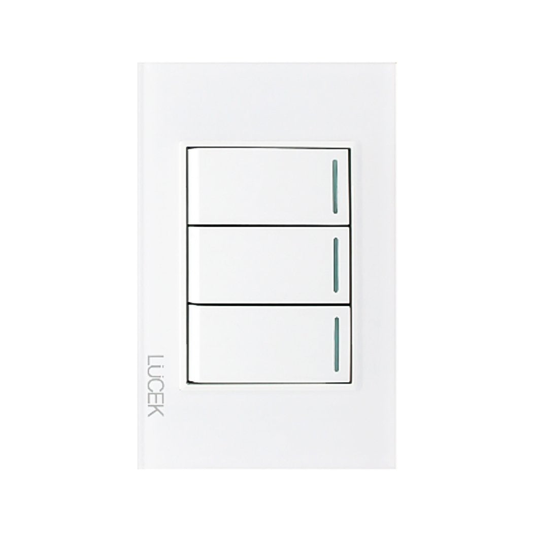 Placa Lucek crystal c/3 apagadores sencillo blanco/blanco