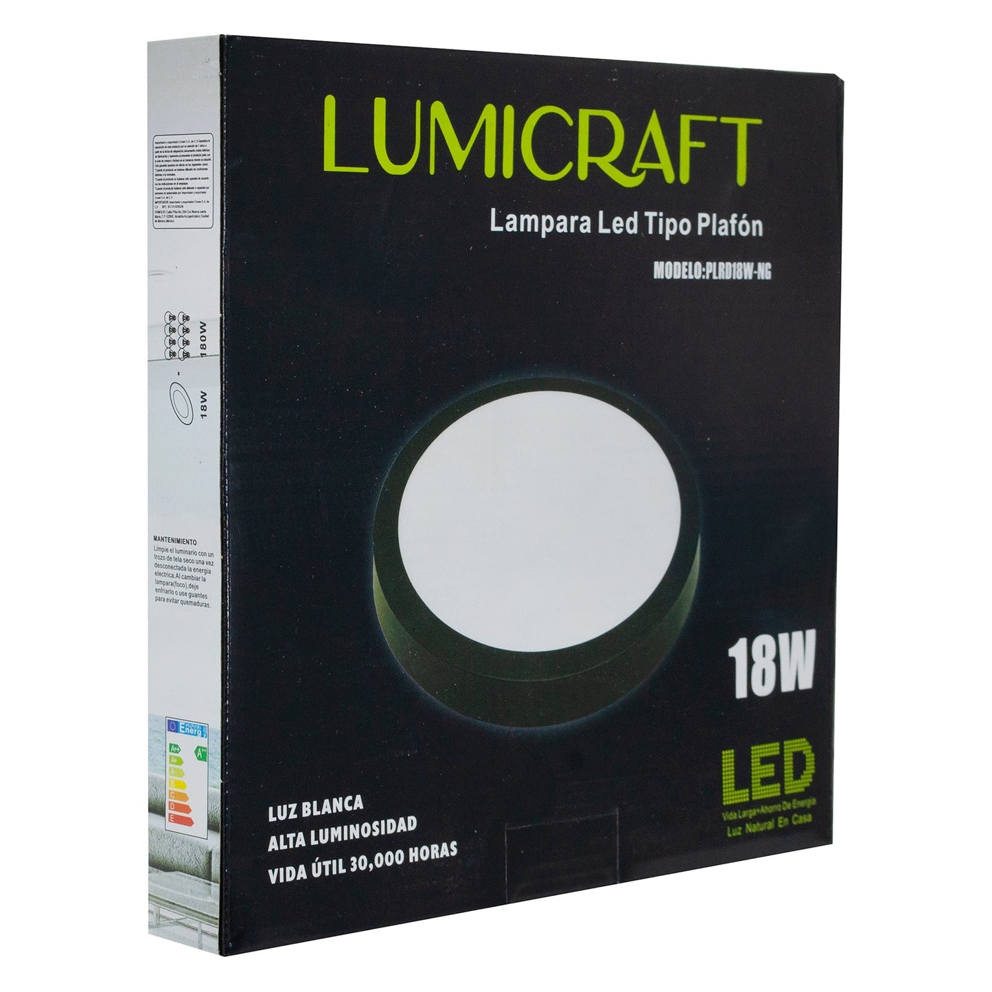 LUMINARIO DE SOBREPONER LUMICRAFT 18W REDONDO NEGRO FRÍO