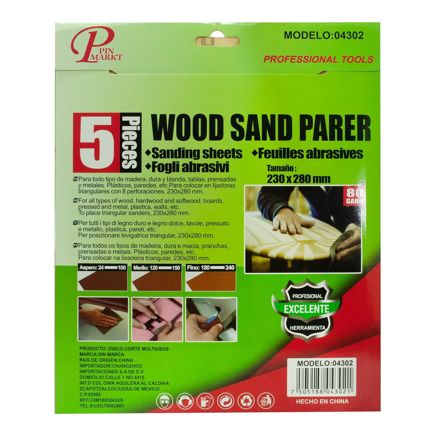LIJA PINMARKT 5PZ PARA MADERA   80