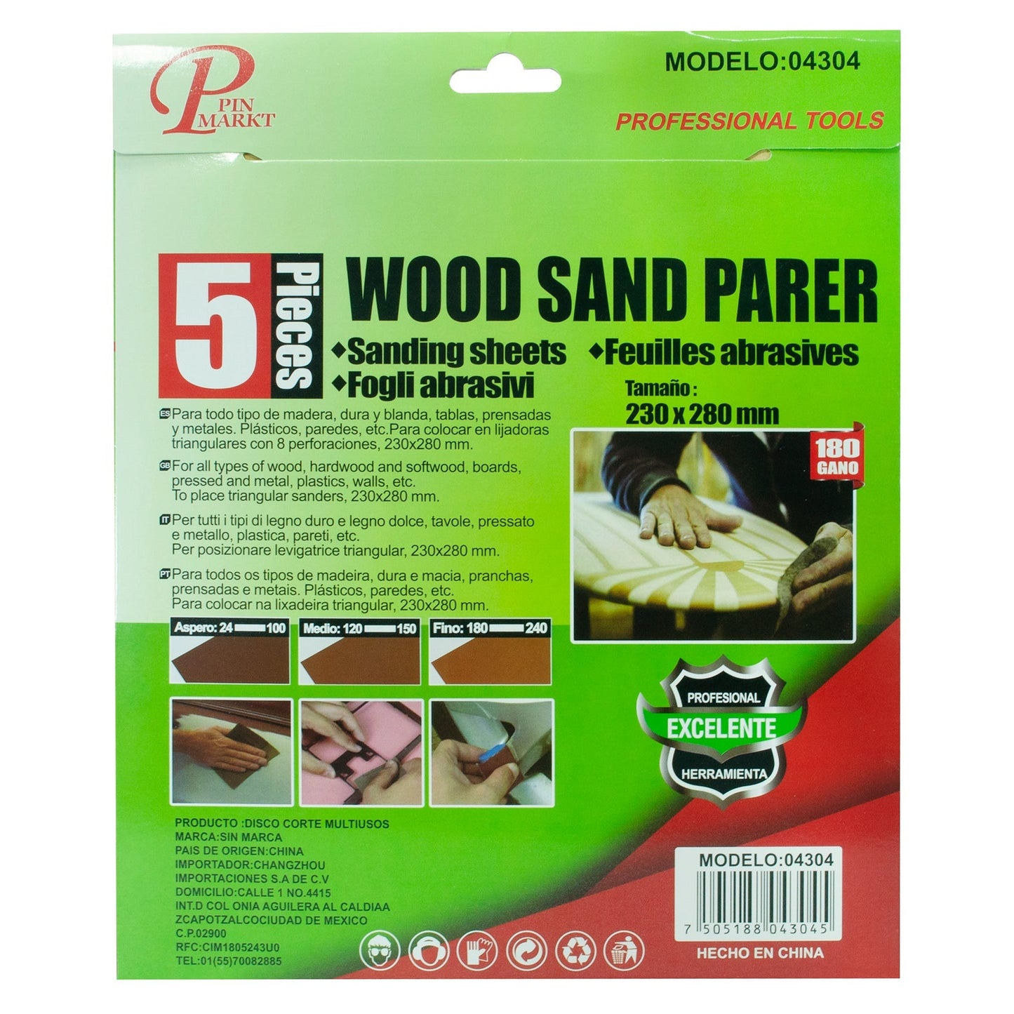 LIJA PINMARKT 5PZ PARA MADERA 180