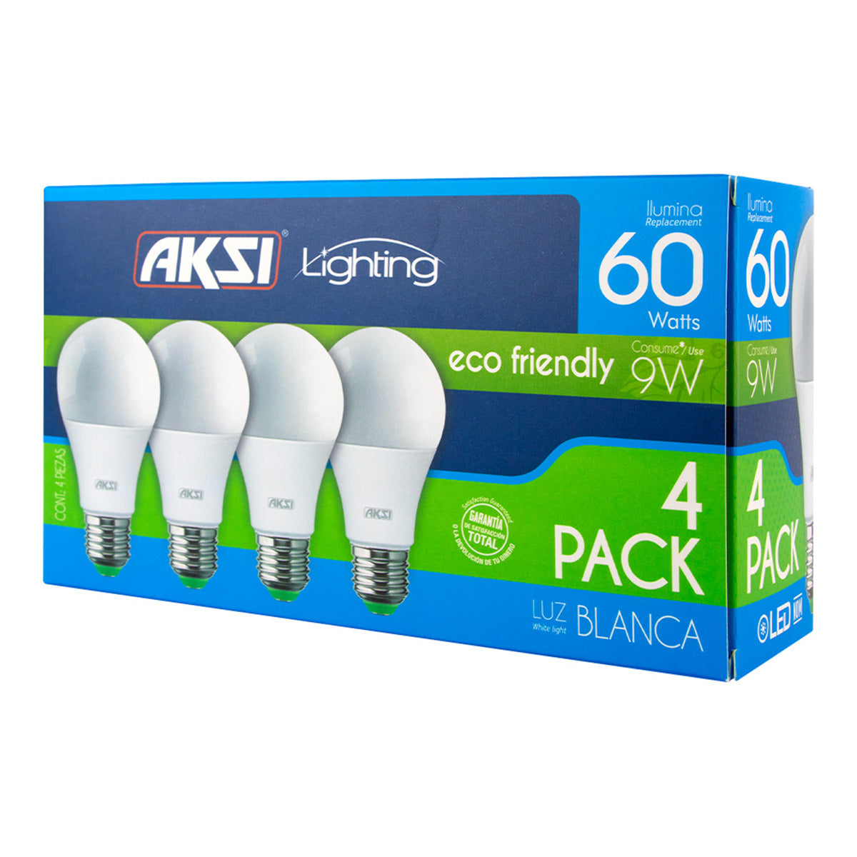 Foco Aksi Led 4 Pack A19 9W Luz Blanca Eco
