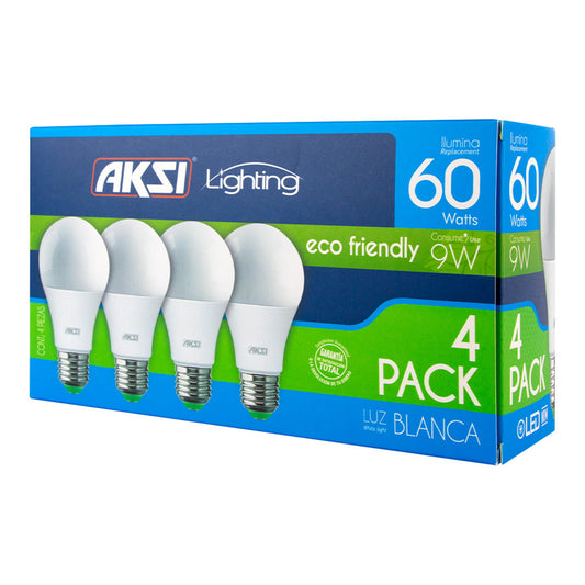 Foco Aksi Led 4 Pack A19 9W Luz Blanca Eco