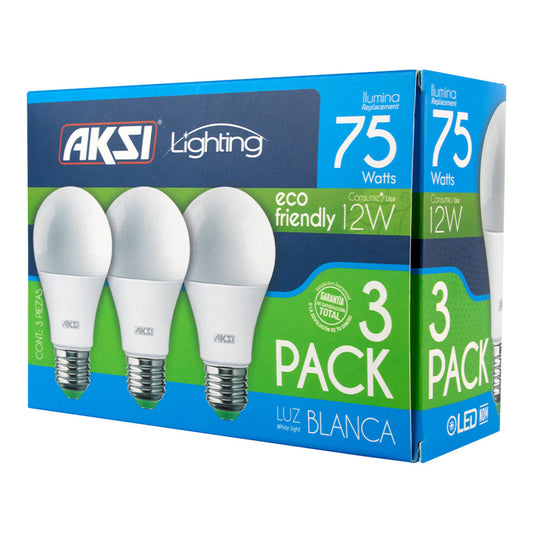 Foco Aksi Led 3 Pack A19 12W Luz Blanca