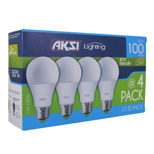 Foco Aksi Led 4 Pack A19 15W Luz Blanca Eco