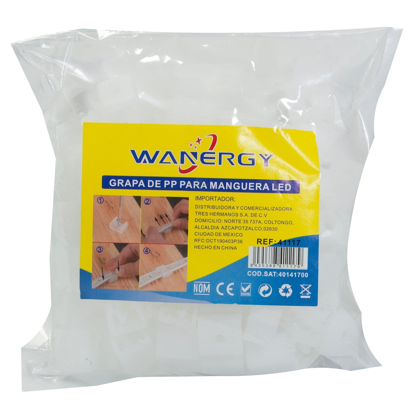 GRAPA WANERGY PVC PARA MANGUERA NEON 8*16MM 100PCS