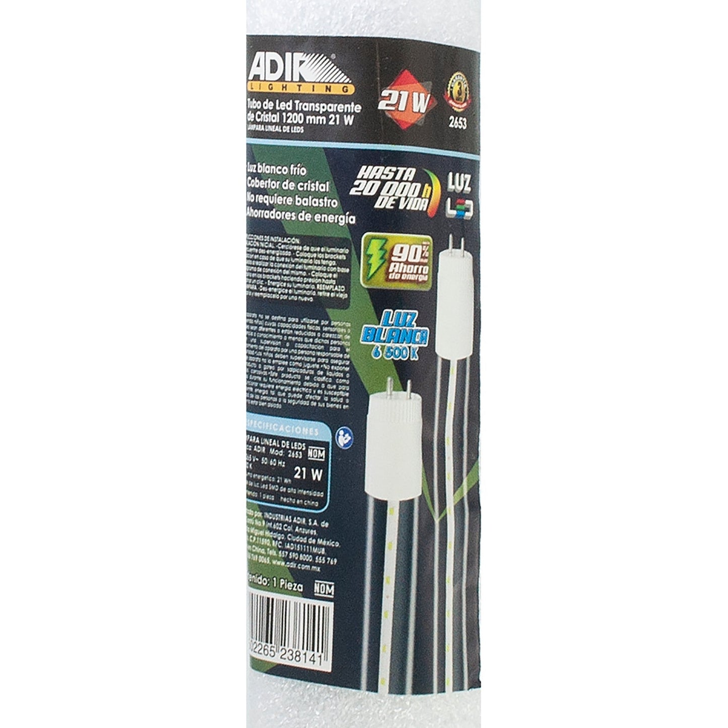 Tubo Adir Led Transparente Cristal 120Cm.21 W.Frio