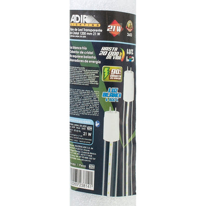 Tubo Adir Led Transparente Cristal 120Cm.21 W.Frio