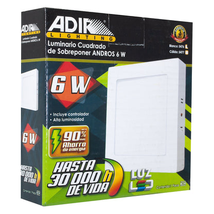 Luminario Adir Cuadrado Sobreponer 6 Watts Blanco