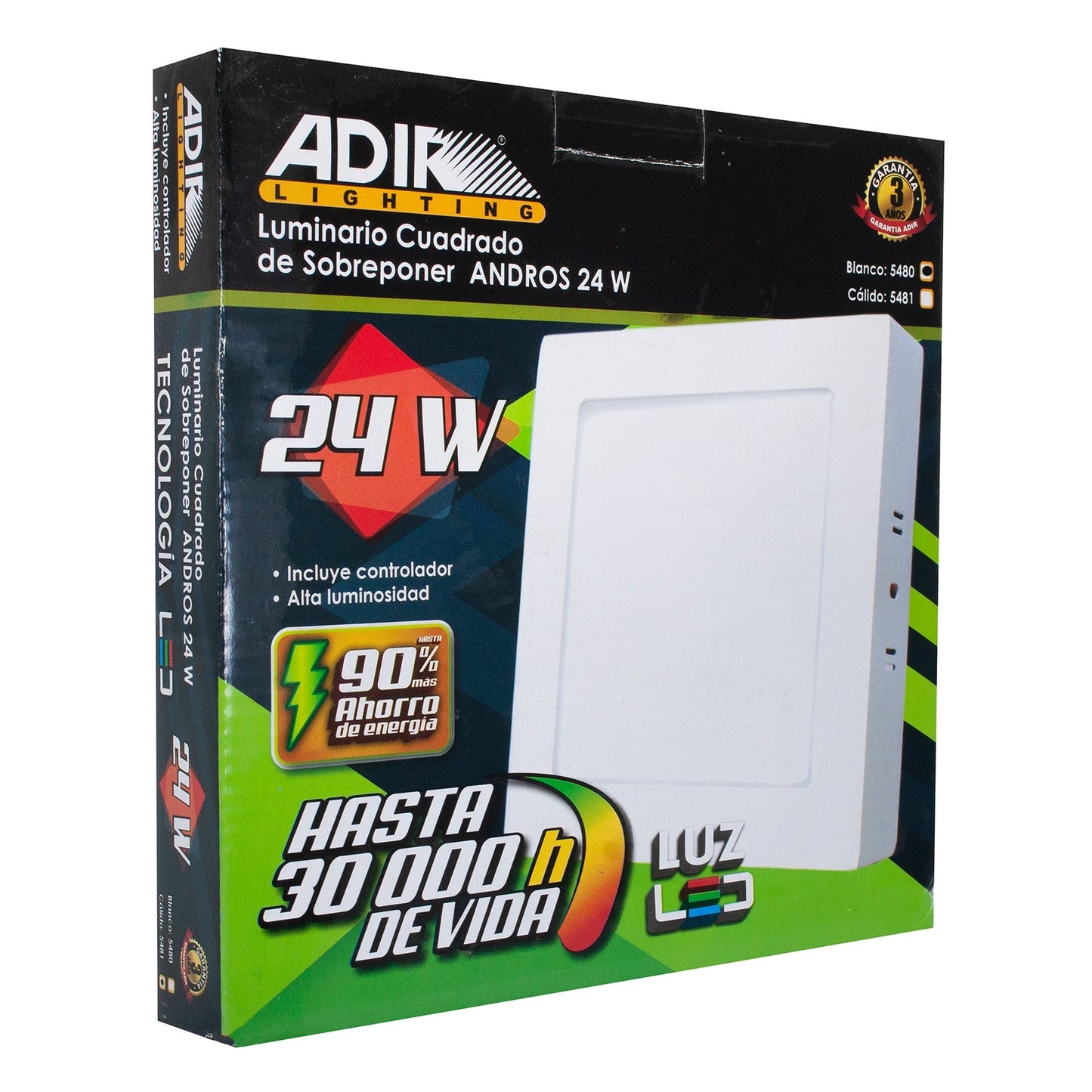 Luminario Adir Cuadrado Sobreponer 24 W Bco