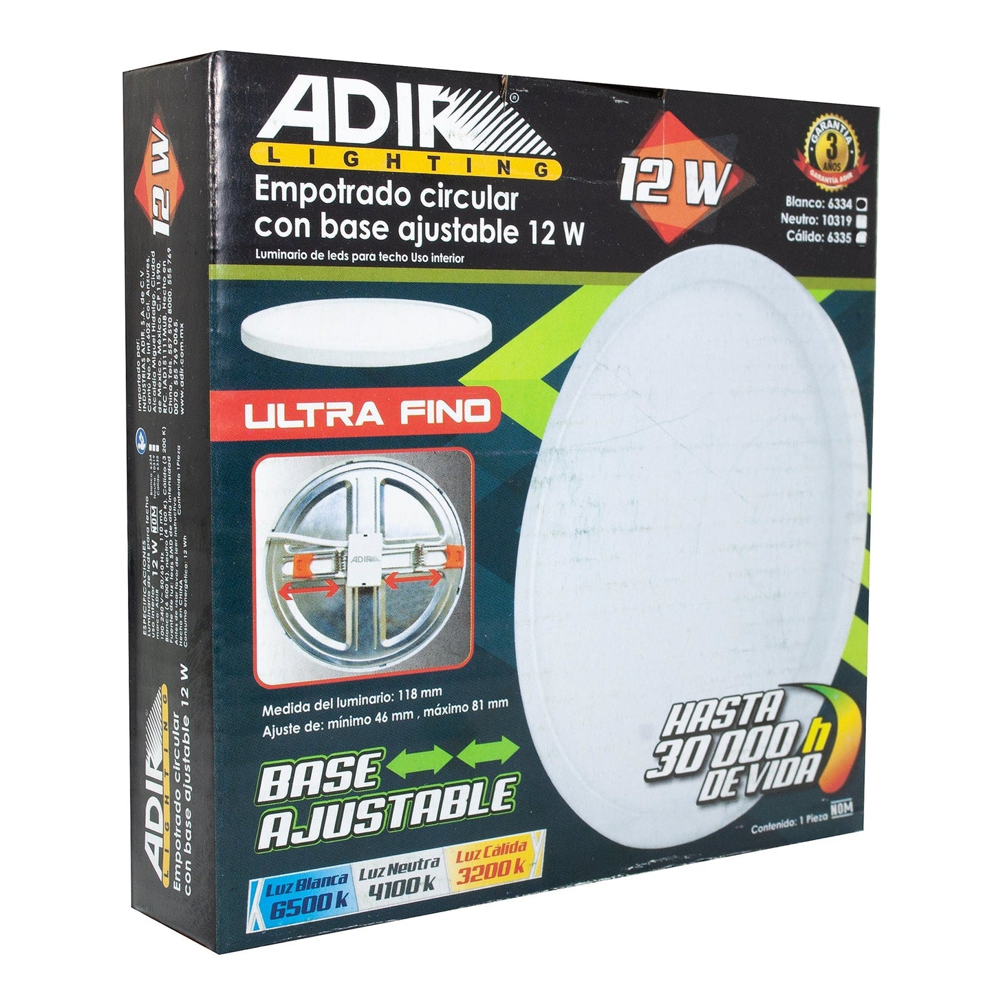 Empotrado Adir Led Redondo 12W Frio Base Ajustable