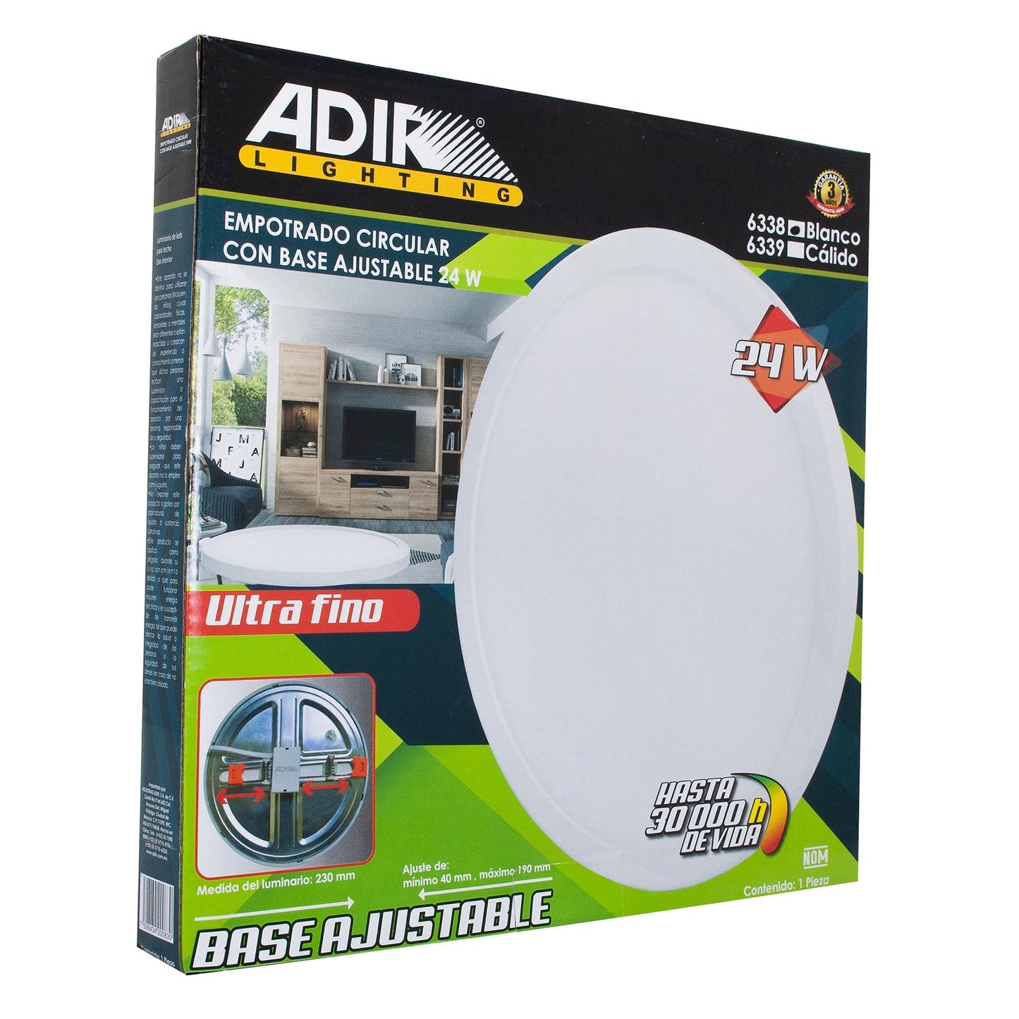 Empotrado Adir Led Redondo 24W Frio Base Ajustable