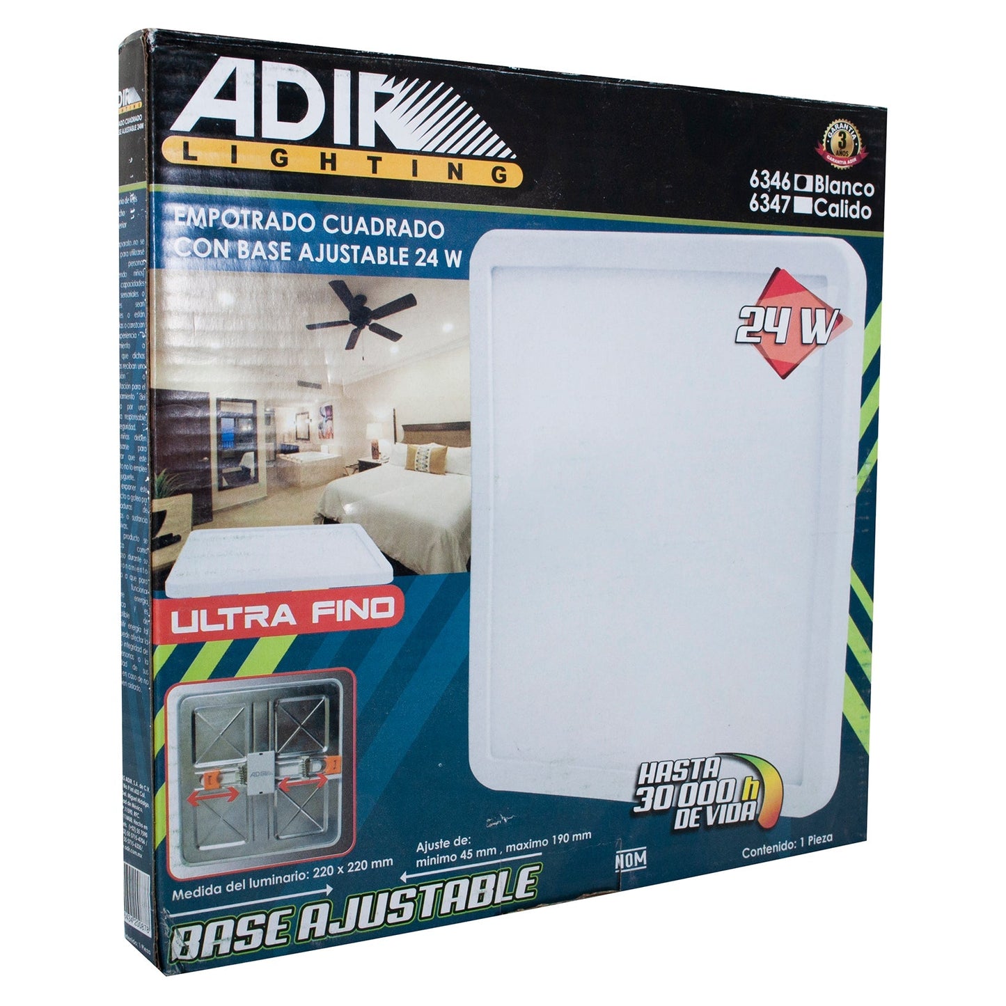 Empotrado Adir Led Cuadrado 24W Frio Base Ajustable