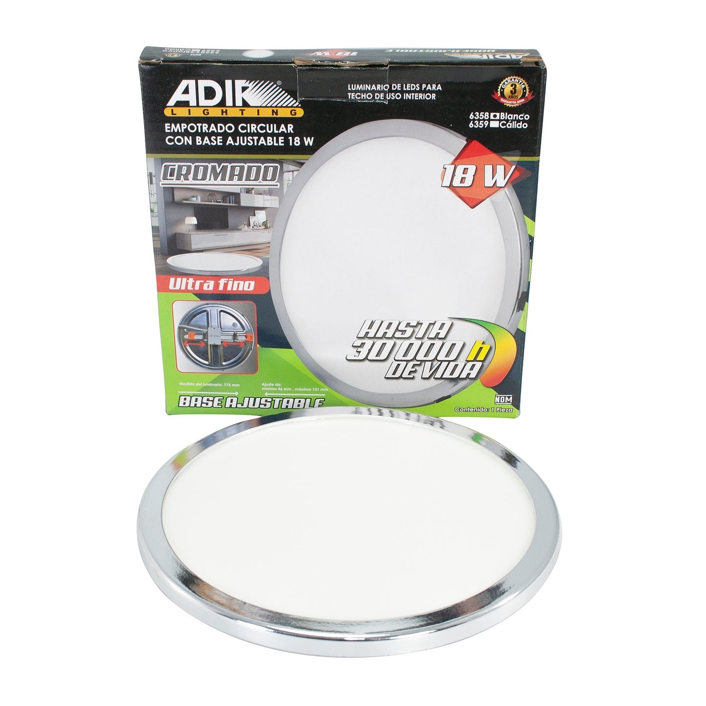 Empotrado Adir Led 18W Ajustable Cromo Redondo Frio