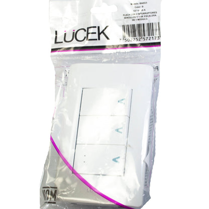 Placa Lucek c/2 apagadores sencillos y 1 escalera blanco