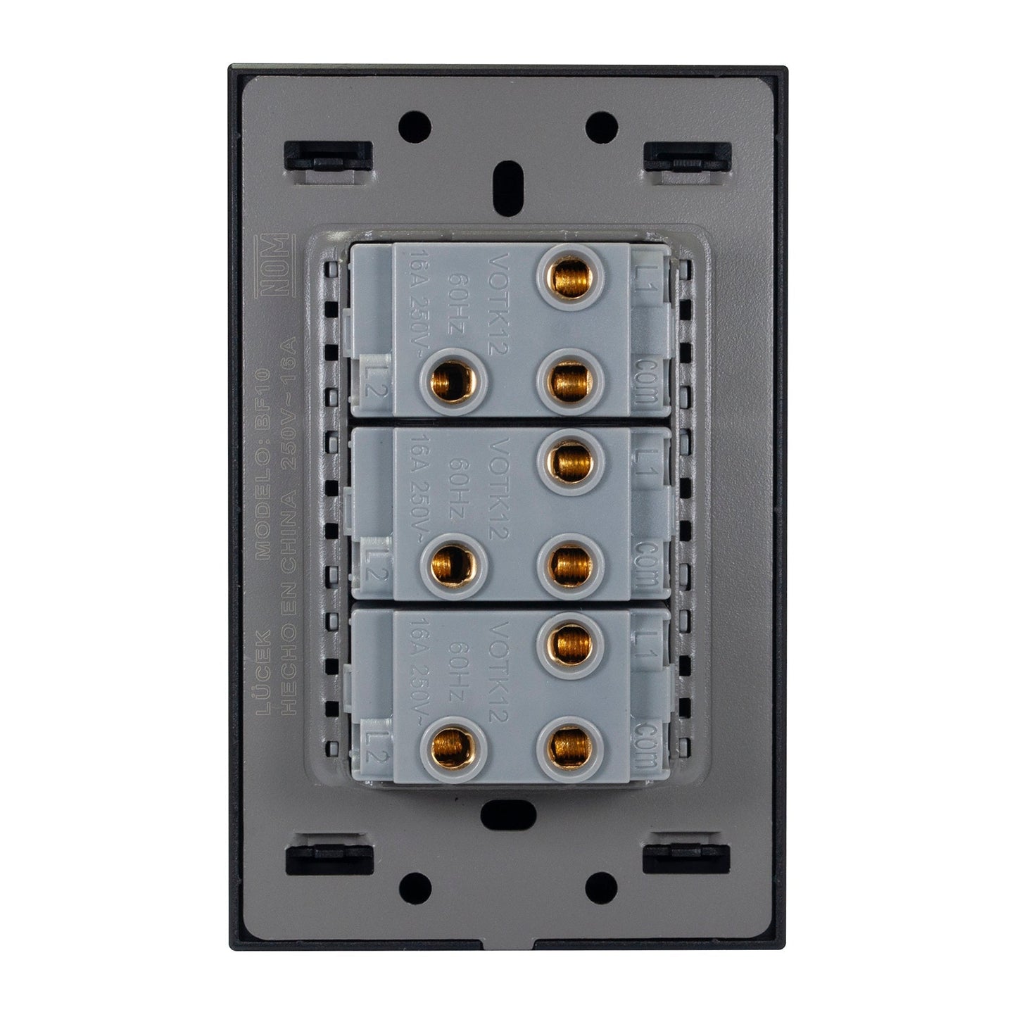 PLACA LUCEK FLAT 3 APAGADORES ESCALERA NEGRA