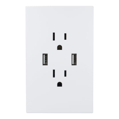 PLACA LUCEK FLAT 2 CONTACTOS  2 USB BLANCA
