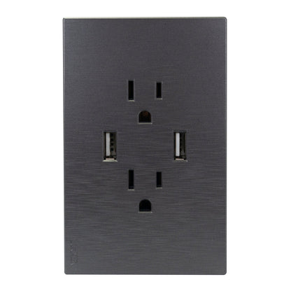 PLACA LUCEK FLAT 2 CONTACTOS  2 USB PLATA