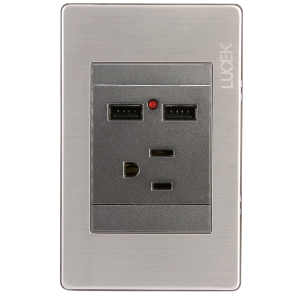 Placa Lucek metal 1 contacto 2 usb anonizado