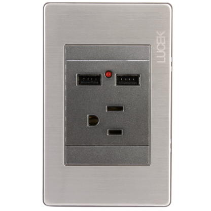 Placa Lucek metal 1 contacto 2 usb anonizado