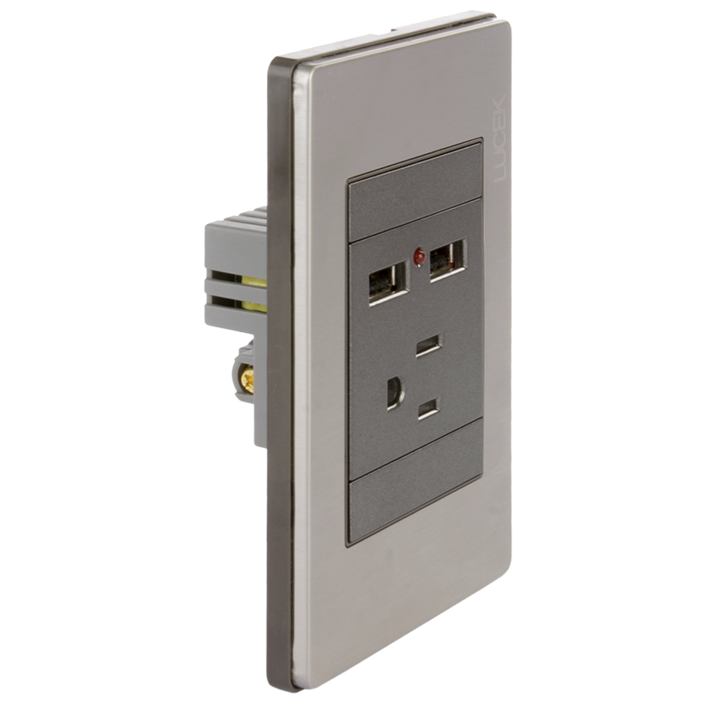 Placa Lucek metal 1 contacto 2 usb anonizado