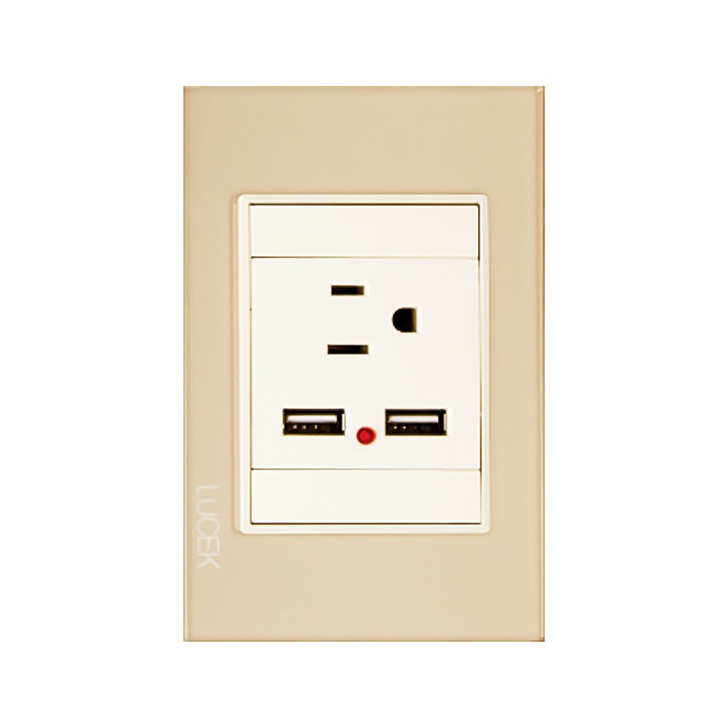 Placa Lucek crystal contacto y 2 usb dorado/marfil