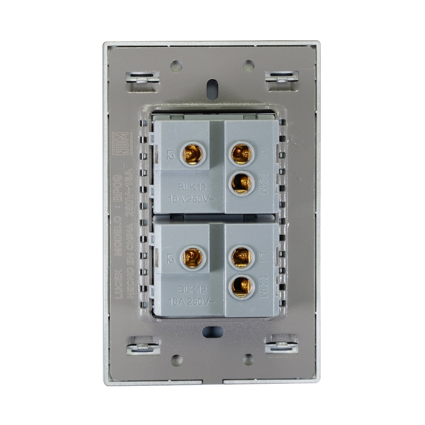 Placa Lucek 2 apagadores escalera de 15 Módulos cristal esp