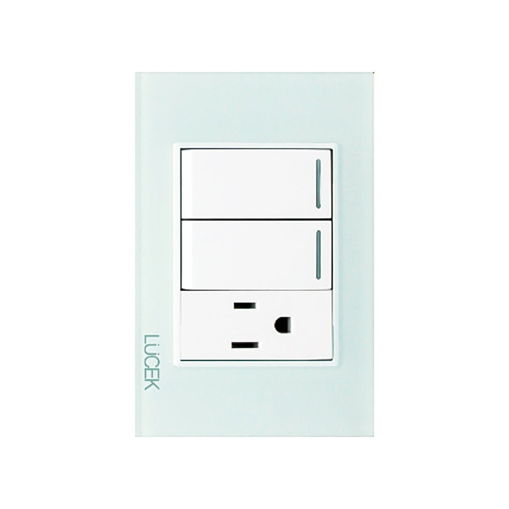 Placa Lucek crystal c/2 apagadores y 1 contacto blanco/blanc