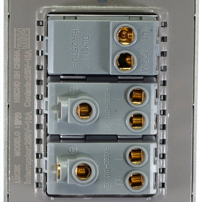 Placa Lucek metalica 1 apagador 2 contactos plata