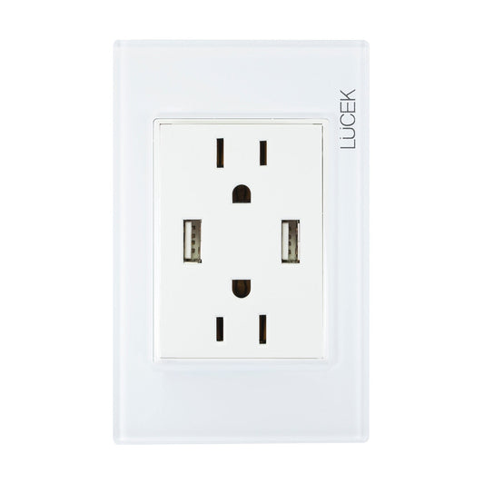 Placa Lucek colors c/2 contactos y 2 entradas usb blanco