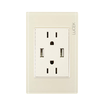 Placa Lucek colors c/2 contactos y 2 entradas usb hueso