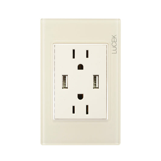 Placa Lucek colors c/2 contactos y 2 entradas usb hueso