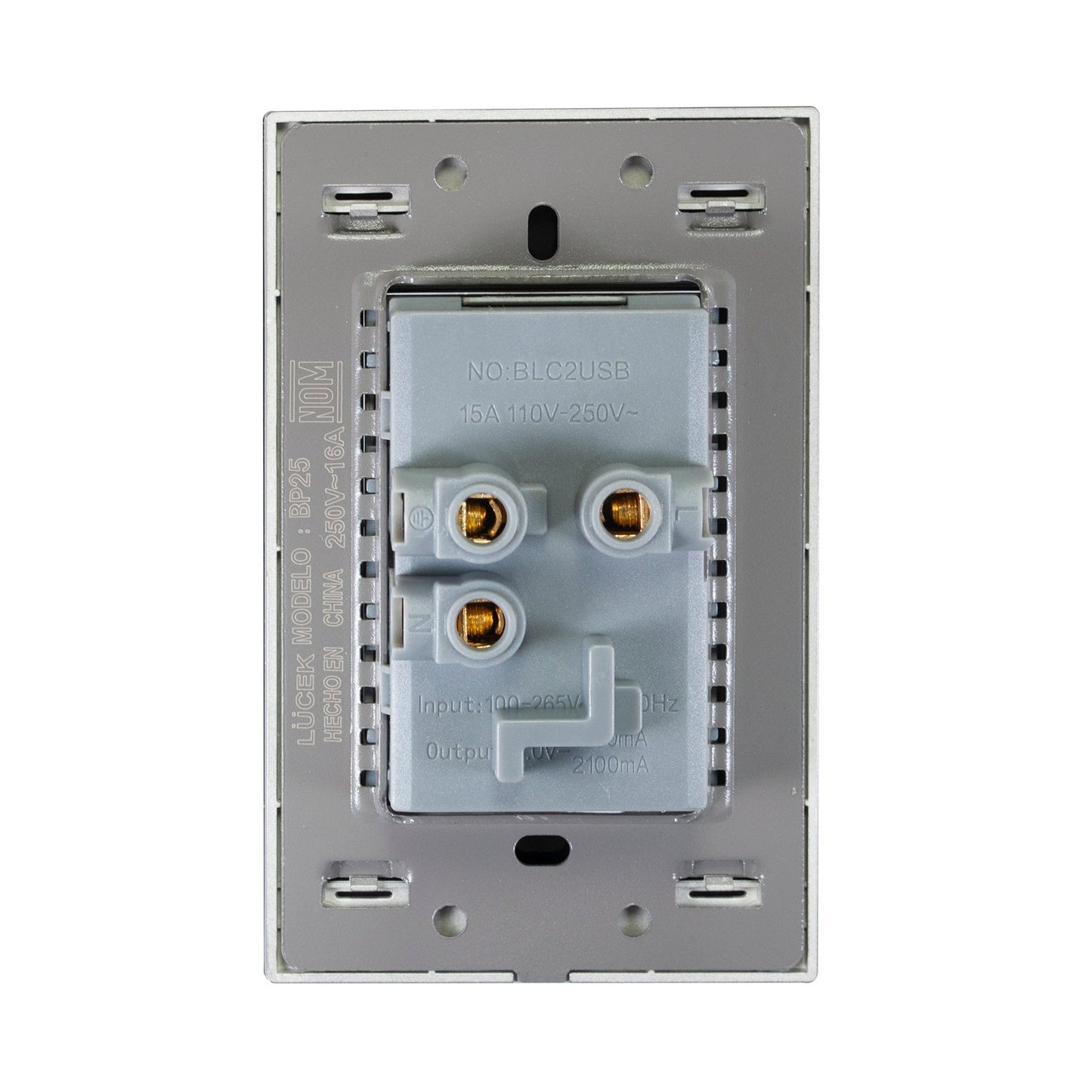 Placa Lucek colors c/2 contactos y 2 entradas usb negro