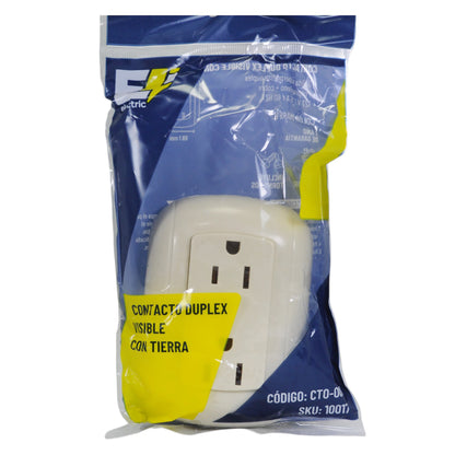 CONTACTO CNX DUPLEX VISIBLE CON TIERRA COLOR MARFIL