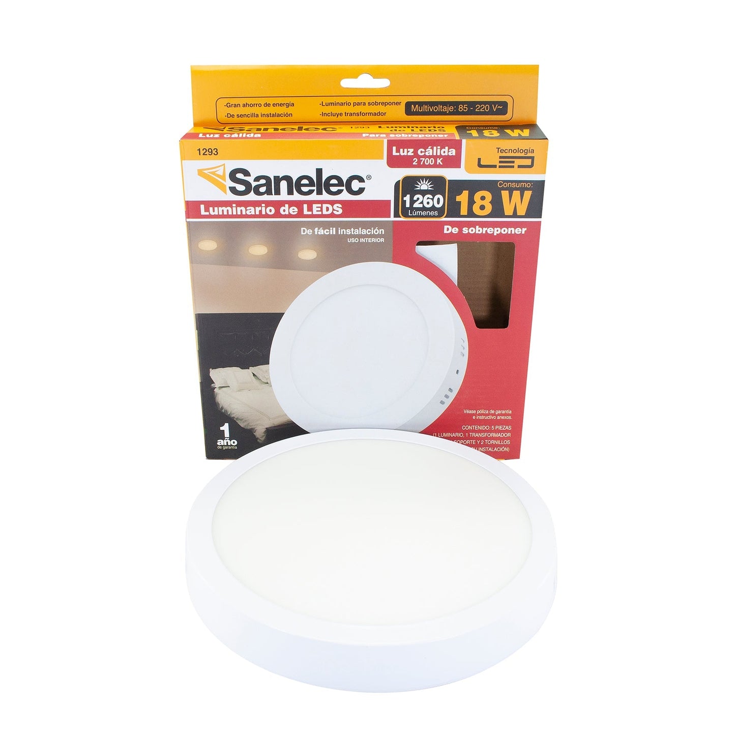 Luminario Sanelec led 18w sobreponer redondo cálido