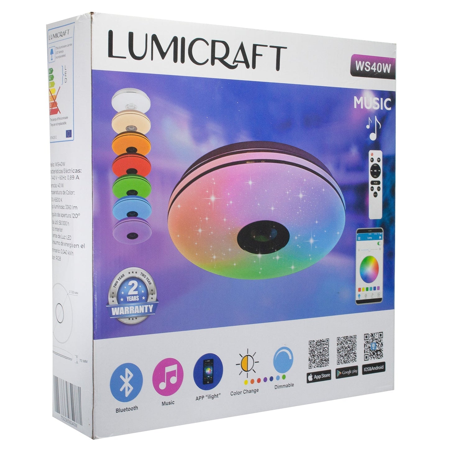PLAFON LUMICRAFT INTELIGENTE 40W LED RGB CON BOCINA