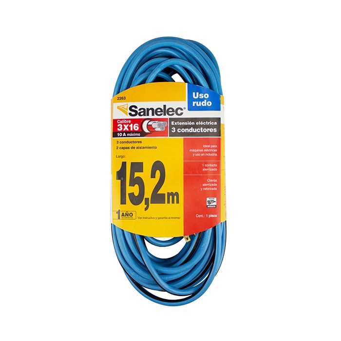 Extensión Sanelec uso rudo 15.2 mts azul 3x16
