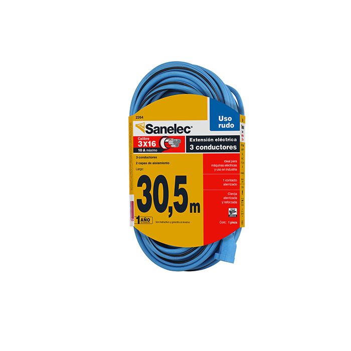 Extensión Sanelec uso rudo 30.5 mts azul 3x16